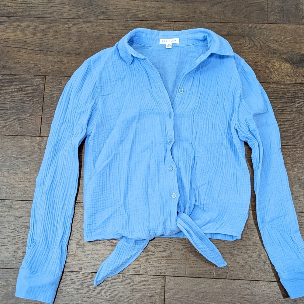 Socialite button down tie shirt | size XS